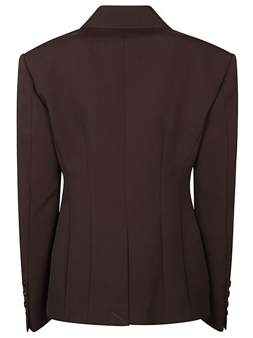 Blazer marrone di THE FRANKIE SHOP caratterizzato da vestibilità regolare, doppiopetto, silhouette a clessidra, spalle imbottite e pieghe sul retro. THE FRANKIE SHOP | DOYERBLFS21079200